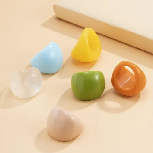 Vista 9 de Juego de anillos coloridos de acrílico grueso de banda ancha, anillos de resina gruesos para nudillos, anillos apilables, joyería Y2K para mujer