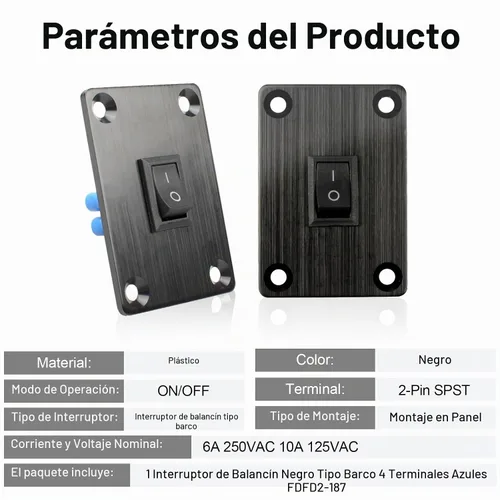 Vista 5 de 1 pieza Interruptor basculante negro KCD1 para barco, interruptor de panel SPST de 2 posiciones y 2 pines, 6A 250V CA 10A 125V CA, con 4 piezas