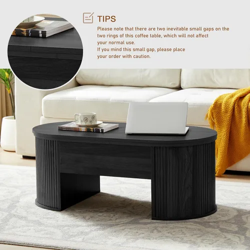 Vista 7 de ORRD Mesa de centro elevable, mesa de centro acanalada con parte superior elevable, mesa de comedor de madera con compartimento oculto, mesa central