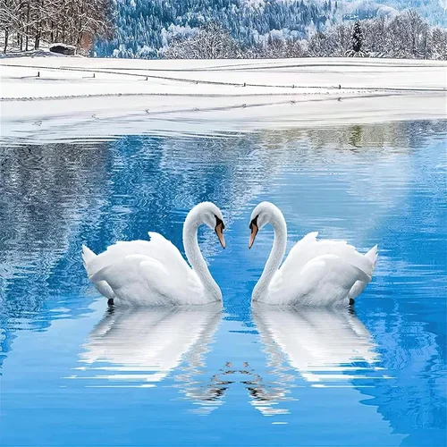 Vista 3 de Snowy Mountain Lake Bird - Papel tapiz 3D para fotos grandes, murales de pared de paisajes naturales, papel tapiz mural para sala de estar