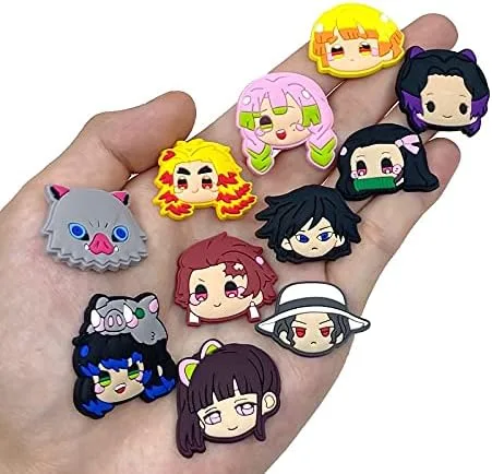 Vista 9 de 11 dijes para zapatos de anime Kimetsu no Yaiba Chibi, accesorios para zuecos de manga y zuecos de Demon Slayer Croc Charm para una variedad
