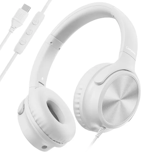 Vista 11 de Cowyawn Auriculares USB C con cable, auriculares USB C con cable con micrófono, control de volumen, sonido estéreo HD, auriculares USB tipo C Negro