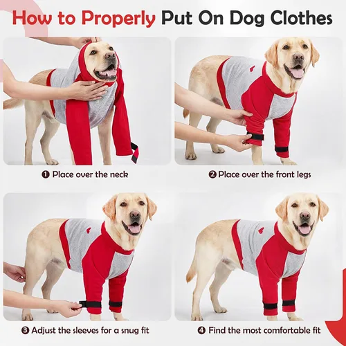 Vista 7 de Lukovee Traje de recuperación para perros, protege las piernas delanteras Rojo