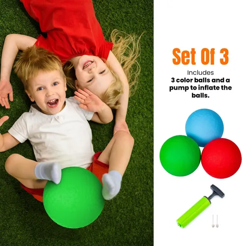 Vista 7 de New Bounce Pelotas deportivas de 5 pulgadas para niños pequeños, paquete de 3 unidades, color rojo, azul, verde, pequeñas bolas suaves
