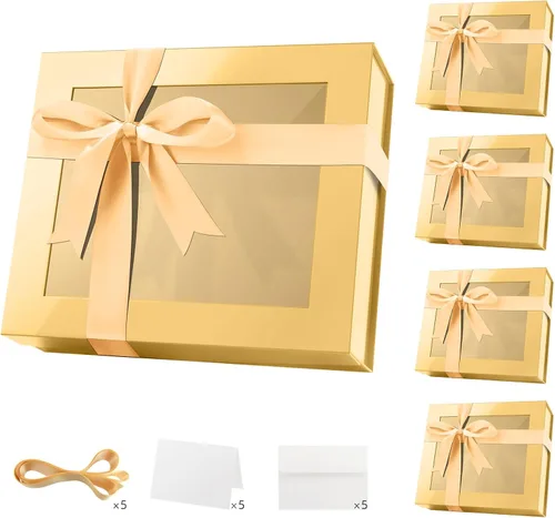 Vista 30 de PACKQUEEN Caja de regalo grande negra con ventana, 13.5 x 9 x 4.1 pulgadas, caja de regalo transparente para regalo, contiene cinta, tarjeta, caja