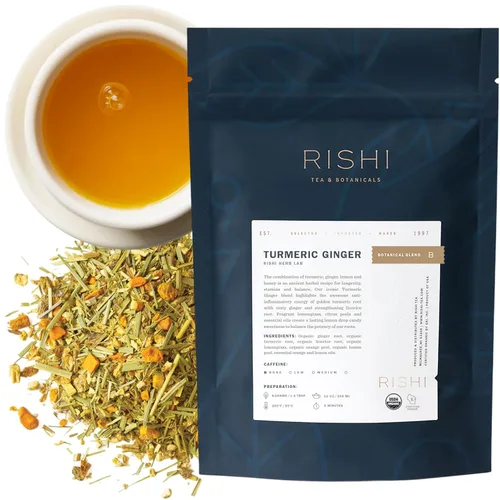 Vista 11 de Té de Cúrcuma y Jengibre Rishi - Té Orgánico de Hoja Suelta, Mezcla Sin Cafeína con Jengibre Picante y Cítrico, Caliente o Helado - 16 Onzas