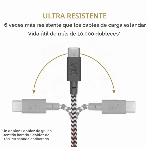 Vista 3 de Native Union - Cable de cinturón USB-A a USB-C, cable de carga ultra fuerte de 4 pies con correa de cuero, compatible con iPhone 18 Pro/Pro Max Cebra