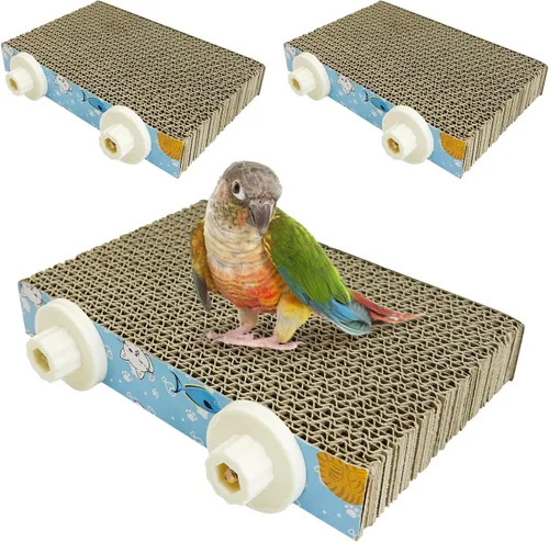 Vista 9 de 3 piezas de plataforma de cartón para pájaros, jaula de loro, perca, soporte de molienda de patas de pájaro, periquito masticable, jaula de loro