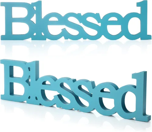 Vista 11 de Blulu Blessed - Letrero de madera con texto en inglés "Blessed", color negro 15 x 4 Inch Rustic Farmhouse Blessed Standing Decor for Thanksgiving