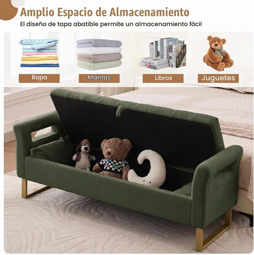 Vista 3 de Banco de almacenamiento de 66 pulgadas para dormitorio, banco tapizado en Verde oliva