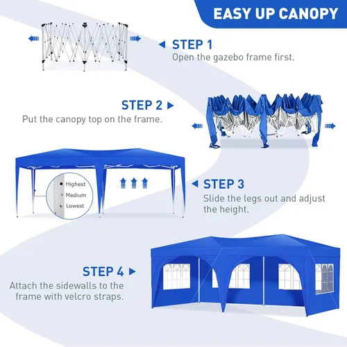 Vista 5 de Toldo desplegable de 10 x 20 pies con paredes laterales, refugio solar instantáneo comercial resistente con 4 bolsas de arena, bolsa de transporte
