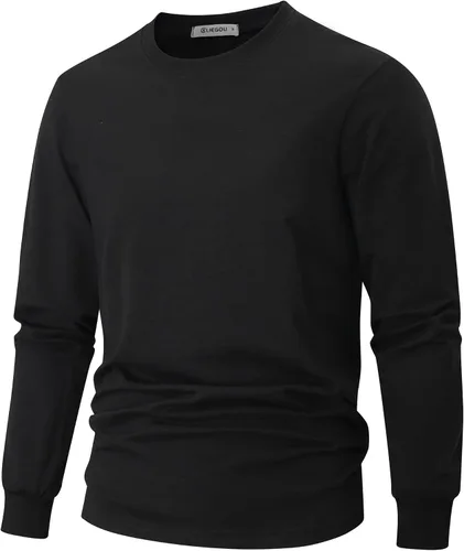 Vista 13 de KLIEGOU - Camiseta de cuello redondo para hombre, 100 % algodón, ajuste holgado, gruesa, de peso pesado
