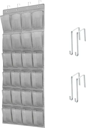 Vista 9 de Organizador de Zapatos para Puerta con 24 Bolsillos Grandes de Malla Transpirable, Soporte de Almacenamiento de Zapatos para Closet, Colgante