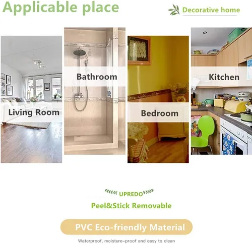Vista 7 de UPREDO Papel tapiz decorativo 3D con moldura floral, borde impermeable para pared, techo, para baño, cocina, azulejos en muro, 4 pulgadas por 16.4