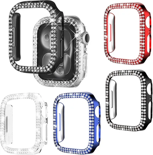 Vista 11 de 12 Pack Rc-Z para Apple Watch Series SE(2ª) 6 5 4 40mm Bling Case, parachoques doble con diamantes brillantes, marco protector de repuesto de rines