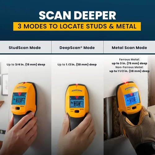 Vista 4 de Zircon MultiScanner A200 – Escáner de pared electrónico, detector de pernos y metales con detección de cables de corriente alterna en vivo, puntero