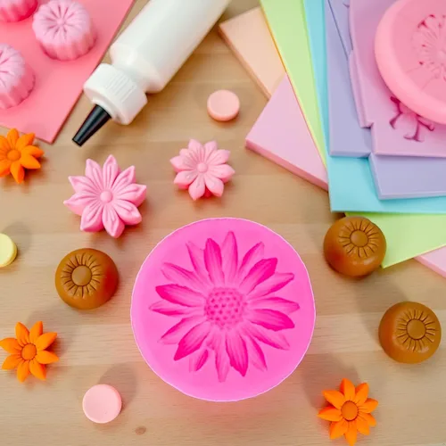 Vista 2 de Molde de silicona para crisantemo rosa, moldes de fondant de girasol para decoración de pasteles de flores, decoración de cupcakes, caramelo