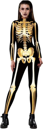 Vista 16 de Honeystore - Enterizo para disfraz de esqueleto para mujer, para Halloween, malla entera, leotardo, para cosplay Color06