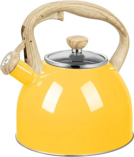 Vista 8 de Rorence Hervidor de té silbante: hervidor de acero inoxidable de 2.5 cuartos con fondo de cápsula y tapa de vidrio resistente al calor (rojo)