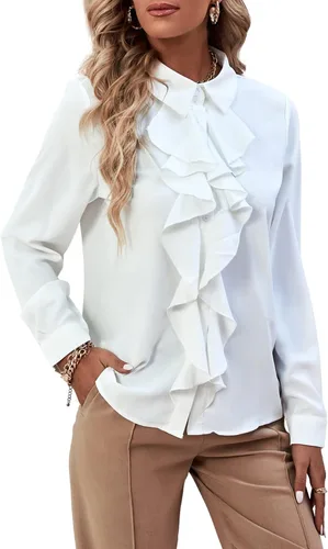 Vista 37 de LYANER - Blusa de manga larga con cuello de botón y volantes en la parte delantera para mujer