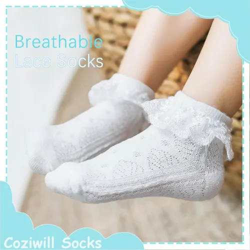 Vista 3 de Calcetines de encaje para bebé niña recién nacida, calcetines con volantes lindos vestidos de princesa para bebés 0-33-66-1212-24 meses, paquete