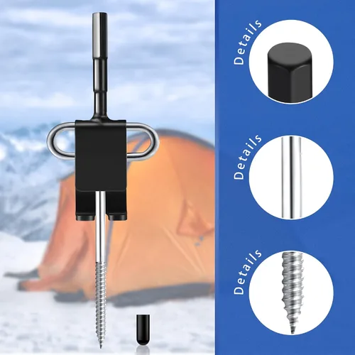 Vista 3 de Kit de herramientas de anclaje de hielo, 1 adaptador de taladro de anclaje de hielo con 4 clavijas roscadas para pesca en hielo, clavo de estaca
