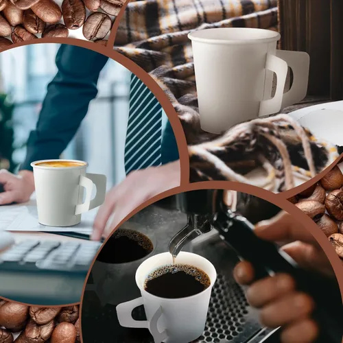 Vista 4 de Funtery 50 unidades de 4 oz tazas de espresso desechables a granel con asas, tazas de papel desechables blancas para café, espresso, té, bebidas