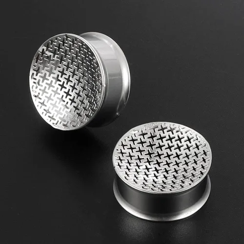 Vista 3 de LADEMAYH 2 Pcs Hypoallergenic Surgical Stainless Steel Ear Plugs Tunnels Gauges for Women & Men, Spider WebCrossFlower of Life Design, PunkGothic