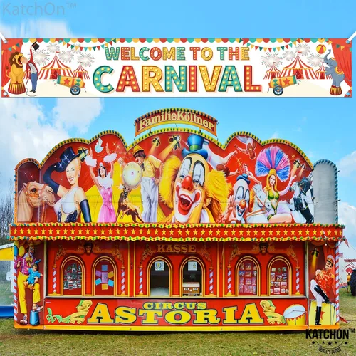Vista 4 de Fondo de bienvenida al carnaval: 120 x 20 pulgadas, pancarta de carnaval para patio, decoraciones de fiesta temática de carnaval, juegos de carnaval