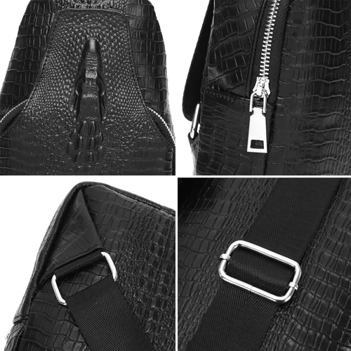 Vista 4 de Leather Sling Bag Hiking Daypack for Men Women Outdoor Travel Camping Fishing Business Crossbody Shoulder Chest Pack