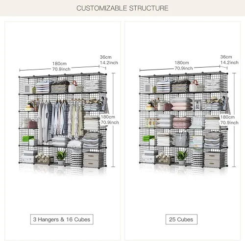 Vista 3 de YOZO - Cubo multifunción, de almacenamiento, de alambre, metal y tipo estante y armario para despensa, 25 cubos, color negro