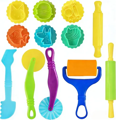 Vista 12 de Juego de herramientas de masa, 9 piezas de herramientas de arcilla para niños de 4 a 8 años, accesorios de masa ABS+ incluye rodillo cortador
