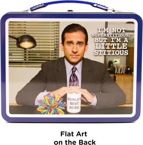 Vista 4 de Aquarius The Office Fun Box - Caja de almacenamiento de lata resistente con mango de plástico y cubierta frontal en relieve, mercancía