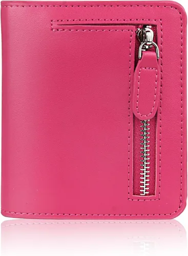 Vista 20 de Funtor Cartera de cuero para mujer, pequeña y compacta, con bolsillo doble, bloqueo RFID, para mujer