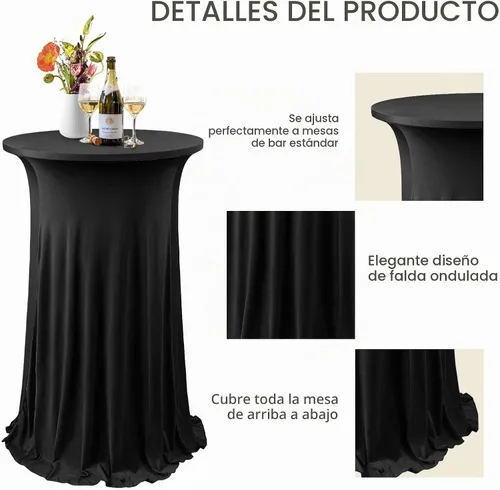 Vista 4 de ANMINY Mantel de cóctel con falda de volantes, color negro, 24 x 43