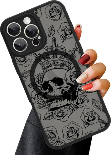 Vista 55 de OOK Funda magnética para iPhone 13 Pro Max [compatible con MagSafe] Funda delgada translúcida mate con flor silvestre negra, protección para lente
