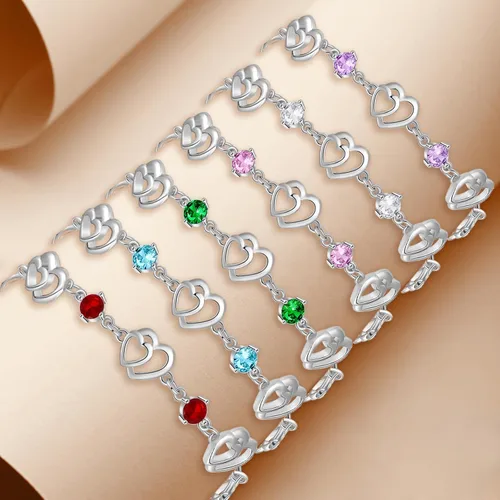 Vista 6 de Bracelets for Women 925 Sterling Silver Love Heart Bracelet Charms Bracelet Trendy Dainty Gift for Ladies Wife Bride Sister Friend Anniversary