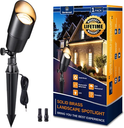 Vista 28 de Gardenreet Focos de Paisaje de Bajo Voltaje - Luz Ascendente LED de Latón para Exteriores 12V, Focos con Cable IP65 Impermeables, Bronce Antiguo