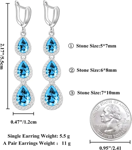 Vista 4 de LMXXVJ Aretes colgantes para mujer, aretes largos de lujo con piedras preciosas, joyería de moda, cumpleaños, aniversario, día de la madre, regalos