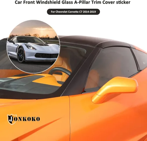 Vista 4 de Adhesivo de PVC para parabrisas delantero de coche, adhesivo para Chevrolet Corvette C7 2014-2019 Moldeado exterior del pilar del parabrisas (negro)