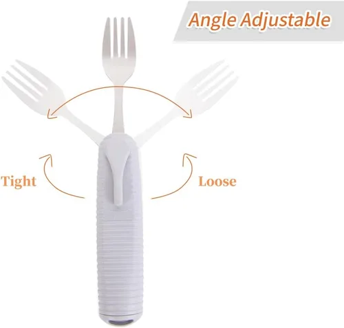 Vista 2 de Pekokavo Juego de utensilios adaptativos, cubiertos de ángulo ajustable para la artritis para Parkinson, temblores de manos, con mango