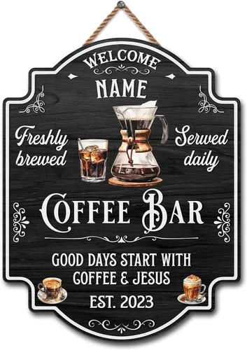 Vista 27 de Artsy Woodsy Letrero personalizado de madera para cafetería, placa de pared para decoración de cocina, regalos personalizados para amantes del café