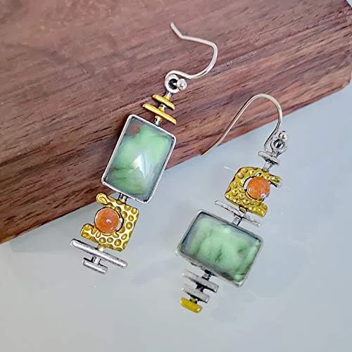 Vista 5 de Pendientes de turquesa geométricos y bohemios hechos a mano, ligeros, lágrima, Tauren, largos aretes colgantes de gota para mujeres y niñas