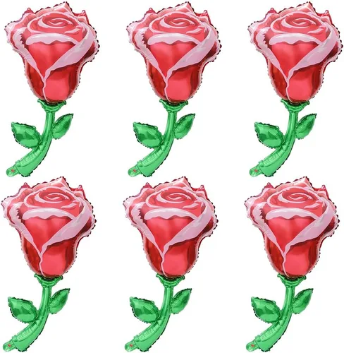 Vista 17 de Globos de rosas rojas 3D para decoración de flores para niñas, suministros de princesa rosa, decoración romántica, paquete de 6 globos de papel