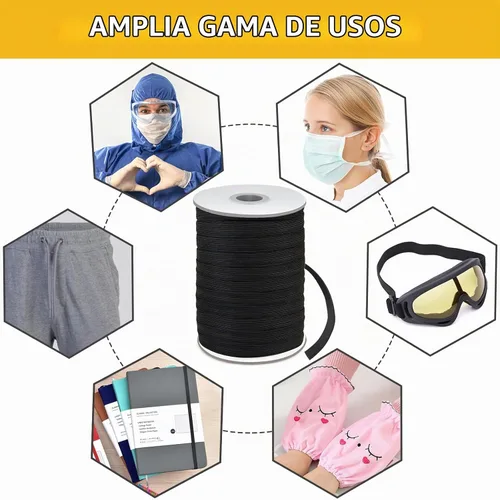 Vista 5 de Coopay Bandas elásticas planas de 100 yardas de largo, 1/2 pulgada de ancho, cuerda elástica plana para coser proyectos de bricolaje, artes y Negro