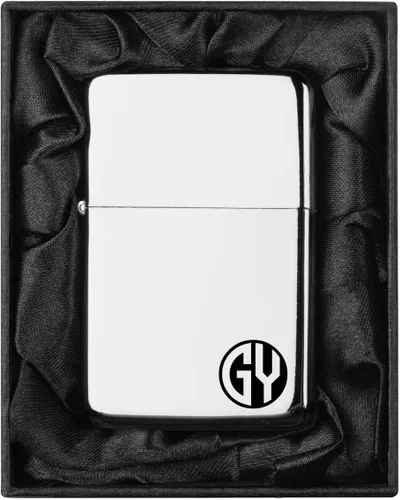 Vista 12 de Encendedor personalizado grabado en caja de regalo forrada en seda negra (Monograma circular 2, negro)