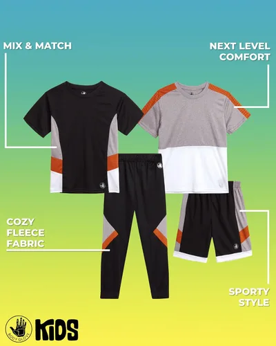 Vista 2 de Body Glove Conjunto de pantalones deportivos para niños, camiseta de manga corta, pantalones deportivos de forro polar y pantalones cortos de 4