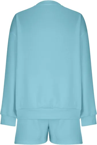 Vista 5 de Stessotudo 2 Piece Outfits for Women Long Sleeve Baggy Sweatshirts Tops Casual Solid Plus Size Sweatsuits Trendy Short Sets