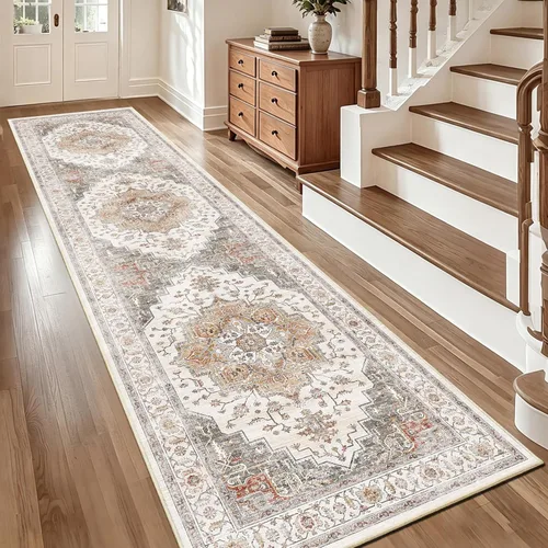 Vista 60 de Alfombra de pasillo vintage de 2 x 6 pies de pelo bajo Marrón beige