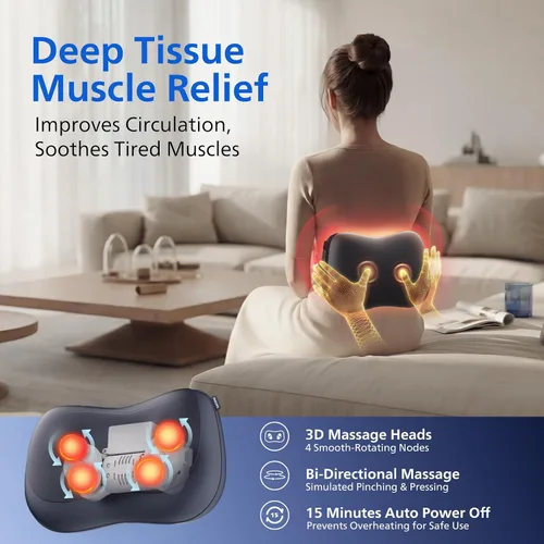 Vista 3 de PHILIPS Back Massager with Heat, Deep Tissue Massage Pillow for Relaxation